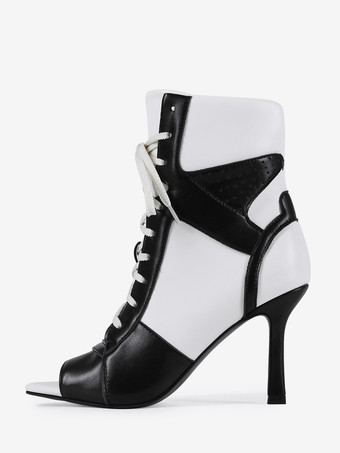 Botines negros de tacón alto con cordones y punta abierta para mujer