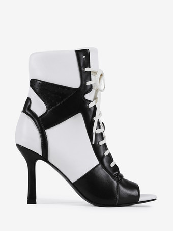 Botines negros de tacón alto con cordones y punta abierta para mujer