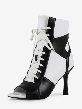 negro Botines negros de tacón alto con cordones y punta abierta para mujer