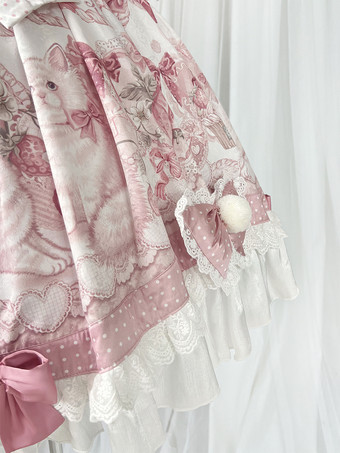 スイートロリータドレス、漫画プリントJSKドレスとピンクのケープのツーピースセット、かわいいプリンセスジャンパースカートセット