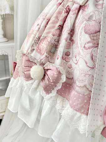 スイートロリータドレス、漫画プリントJSKドレスとピンクのケープのツーピースセット、かわいいプリンセスジャンパースカートセット