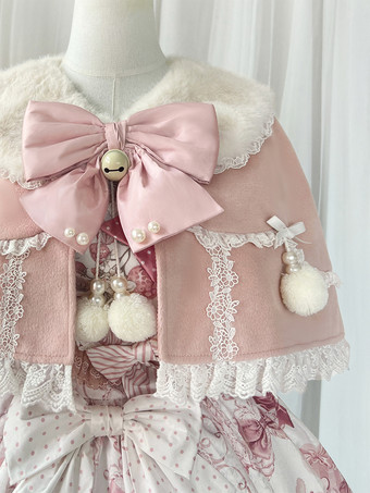 スイートロリータドレス、漫画プリントJSKドレスとピンクのケープのツーピースセット、かわいいプリンセスジャンパースカートセット