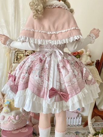 スイートロリータドレス、漫画プリントJSKドレスとピンクのケープのツーピースセット、かわいいプリンセスジャンパースカートセット