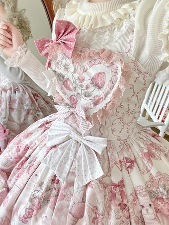 スイートロリータドレス、漫画プリントJSKドレスとピンクのケープのツーピースセット、かわいいプリンセスジャンパースカートセット