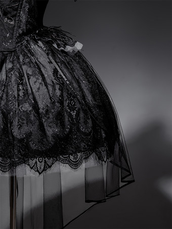 ゴシックロリータドレス ブラックスワントレイン ストラップレス ジャンパードレス チョーカーとヘッドピースアクセサリー付き