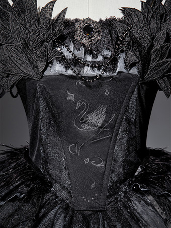 ゴシックロリータドレス ブラックスワントレイン ストラップレス ジャンパードレス チョーカーとヘッドピースアクセサリー付き
