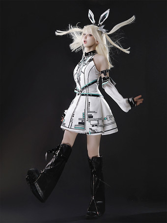 ゴシックロリータドレス フューチャーバトルプリンセス パンクテックスタイル JSK ヘッドピースとアームスリーブ付き