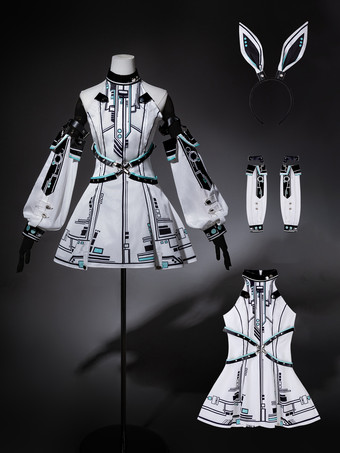 ゴシックロリータドレス フューチャーバトルプリンセス パンクテックスタイル JSK ヘッドピースとアームスリーブ付き