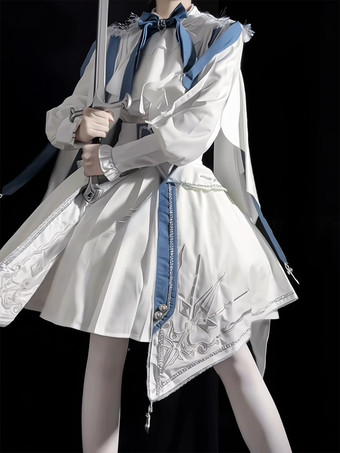 ミリタリーロリータ制服セット 長袖シャツとコルセットスカート ツーピースセット ホワイトブルー プリンスナイトスタイル ロリータコスチューム