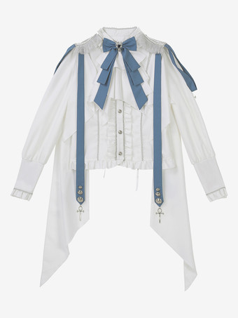 ミリタリーロリータ制服セット 長袖シャツとコルセットスカート ツーピースセット ホワイトブルー プリンスナイトスタイル ロリータコスチューム