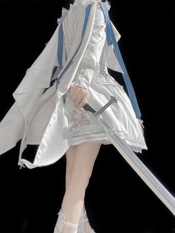 ミリタリーロリータ制服セット 長袖シャツとコルセットスカート ツーピースセット ホワイトブルー プリンスナイトスタイル ロリータコスチューム