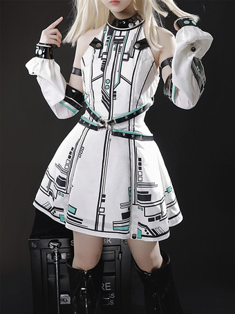 ゴシックロリータドレス フューチャーバトルプリンセス パンクテックスタイル JSK ヘッドピースとアームスリーブ付き