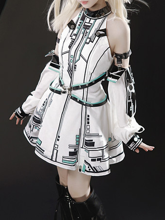 ゴシックロリータドレス フューチャーバトルプリンセス パンクテックスタイル JSK ヘッドピースとアームスリーブ付き