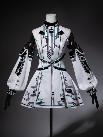 ゴシックロリータドレス フューチャーバトルプリンセス パンクテックスタイル JSK ヘッドピースとアームスリーブ付き