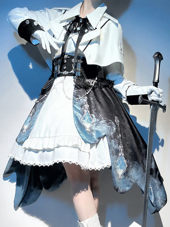 王子様ロリータセット ノースリーブワンピースと長袖ケープと取り外し可能なトレーンスカート 3点セット エレガントな騎士王子ロリータコスチューム