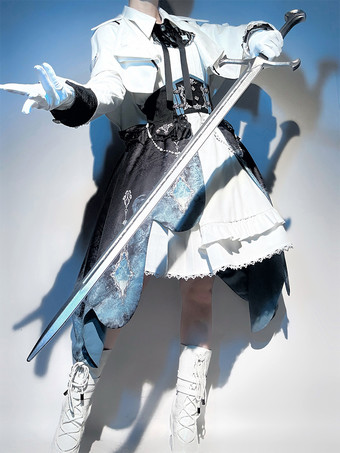 王子様ロリータセット ノースリーブワンピースと長袖ケープと取り外し可能なトレーンスカート 3点セット エレガントな騎士王子ロリータコスチューム