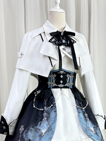 王子様ロリータセット ノースリーブワンピースと長袖ケープと取り外し可能なトレーンスカート 3点セット エレガントな騎士王子ロリータコスチューム