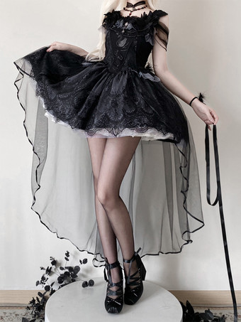 ゴシックロリータドレス ブラックスワントレイン ストラップレス ジャンパードレス チョーカーとヘッドピースアクセサリー付き