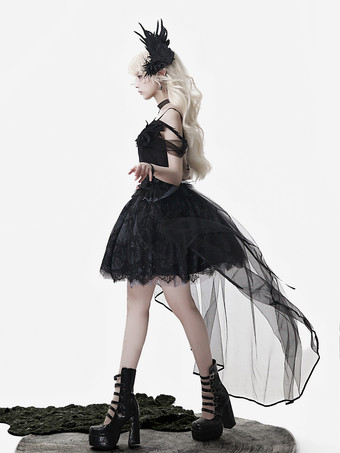 ゴシックロリータドレス ブラックスワントレイン ストラップレス ジャンパードレス チョーカーとヘッドピースアクセサリー付き