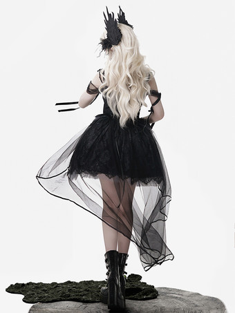 ゴシックロリータドレス ブラックスワントレイン ストラップレス ジャンパードレス チョーカーとヘッドピースアクセサリー付き