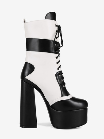 High Heel Stiefeletten Plateau Round Toe Lace Uo Chunky Heel Booties