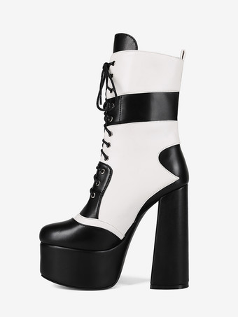 High Heel Stiefeletten Plateau Round Toe Lace Uo Chunky Heel Booties