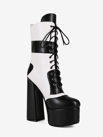 High Heel Stiefeletten Plateau Round Toe Lace Uo Chunky Heel Booties