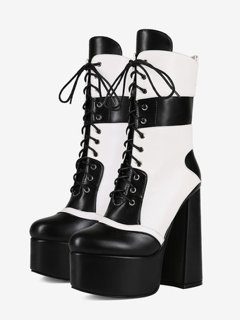 High Heel Stiefeletten Plateau Round Toe Lace Uo Chunky Heel Booties