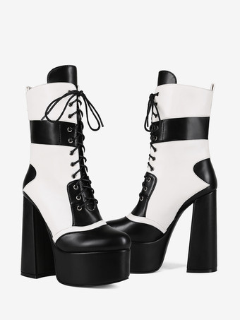 High Heel Stiefeletten Plateau Round Toe Lace Uo Chunky Heel Booties