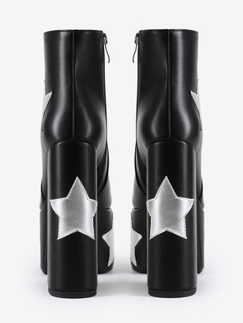 Botines negros con plataforma y tacón grueso con estampado de estrellas para mujer