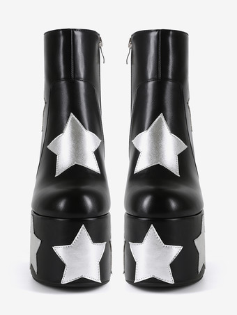 Botines negros con plataforma y tacón grueso con estampado de estrellas para mujer