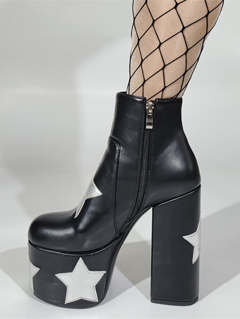 Botines negros con plataforma y tacón grueso con estampado de estrellas para mujer