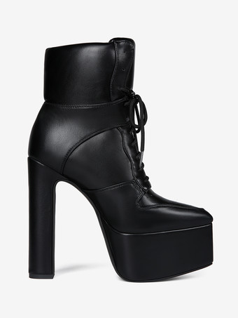 Schwarze Stiefeletten für Damen mit Plateau-Schnürung und klobigem Absatz