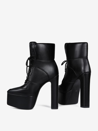 Schwarze Stiefeletten für Damen mit Plateau-Schnürung und klobigem Absatz