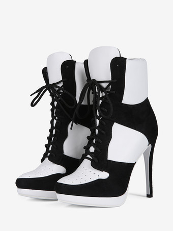 Botines de mujer con puntera redonda cordones y tacón alto