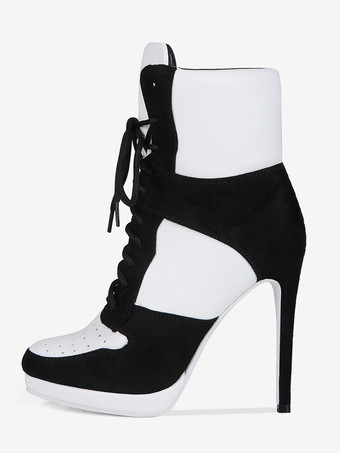 Botines de mujer con puntera redonda cordones y tacón alto