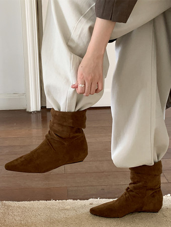 Marrone Stivaletti da donna con punta a punta tacco a zeppa e stivaletti piatti