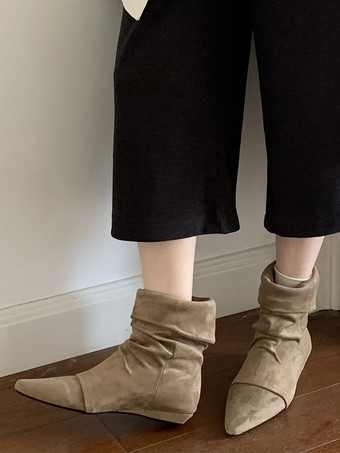 Marrone Chiaro Stivaletti da donna con punta a punta tacco a zeppa e stivaletti piatti