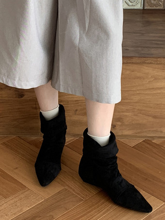 Nero Stivaletti da donna con punta a punta tacco a zeppa e stivaletti piatti