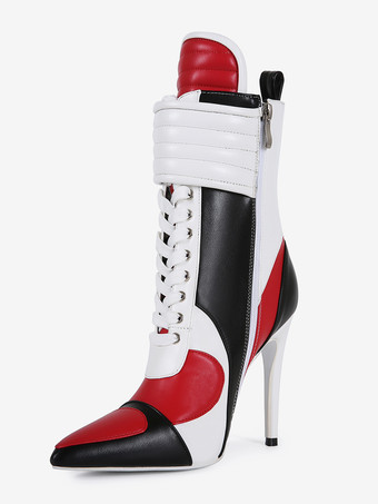 RotDamen-Sneaker-Booties mit spitzer Zehenpartie und Schnürung und hohem Absatz