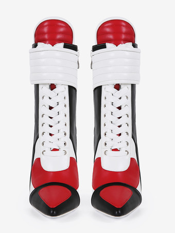 Damen-Sneaker-Booties mit spitzer Zehenpartie und Schnürung und hohem Absatz