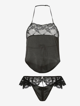 SchwarzPyjama-Sets Rote seidenartige rückenfreie Schnür-Innenunterwäsche