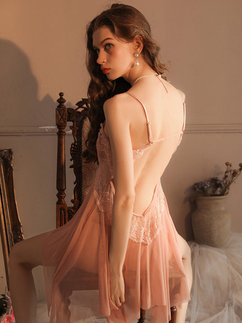 Babydoll Lingerie per donna in pizzo albicocca in poliestere a strati sexy pigiama