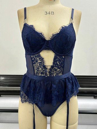 Blu Marino ScuroLingerie Teddy Sexy Nero Senza Schienale con Ritagli per Donna
