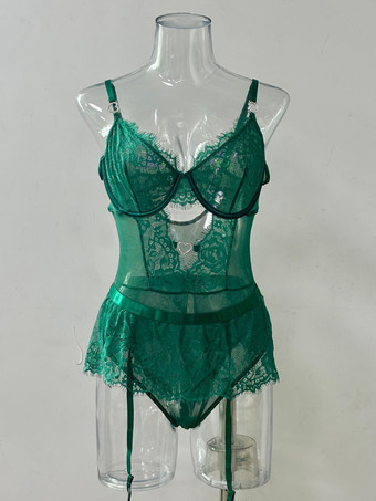 Verde scuroLingerie Teddy Sexy Nero Senza Schienale con Ritagli per Donna