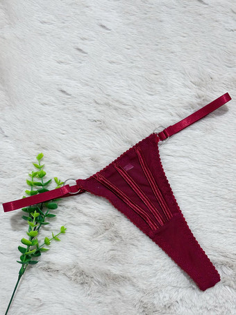 コルセットパンツセット バーガンディ ポリエステル バックレス レースアップ 室内用 セクシーランジェリーセット