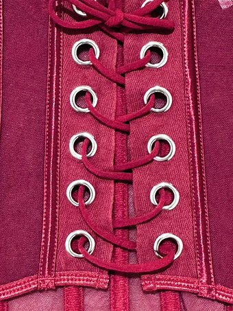 コルセットパンツセット バーガンディ ポリエステル バックレス レースアップ 室内用 セクシーランジェリーセット