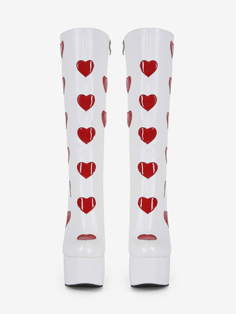 ホワイトニーハイブーツ プラスサイズ プラットフォーム ハート柄 チャンキーヒール GO GOブーツ