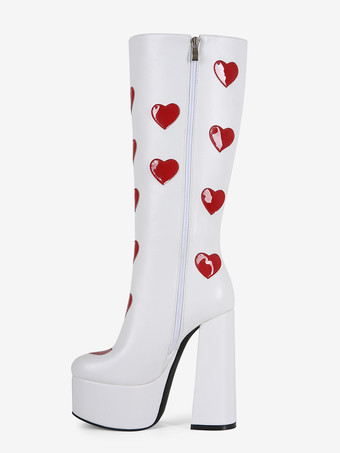 ホワイトニーハイブーツ プラスサイズ プラットフォーム ハート柄 チャンキーヒール GO GOブーツ