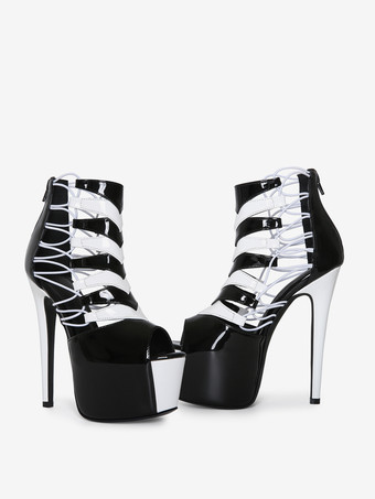 Sandali sexy da donna con plateau punta aperta stivaletti con tacco alto e cut-out